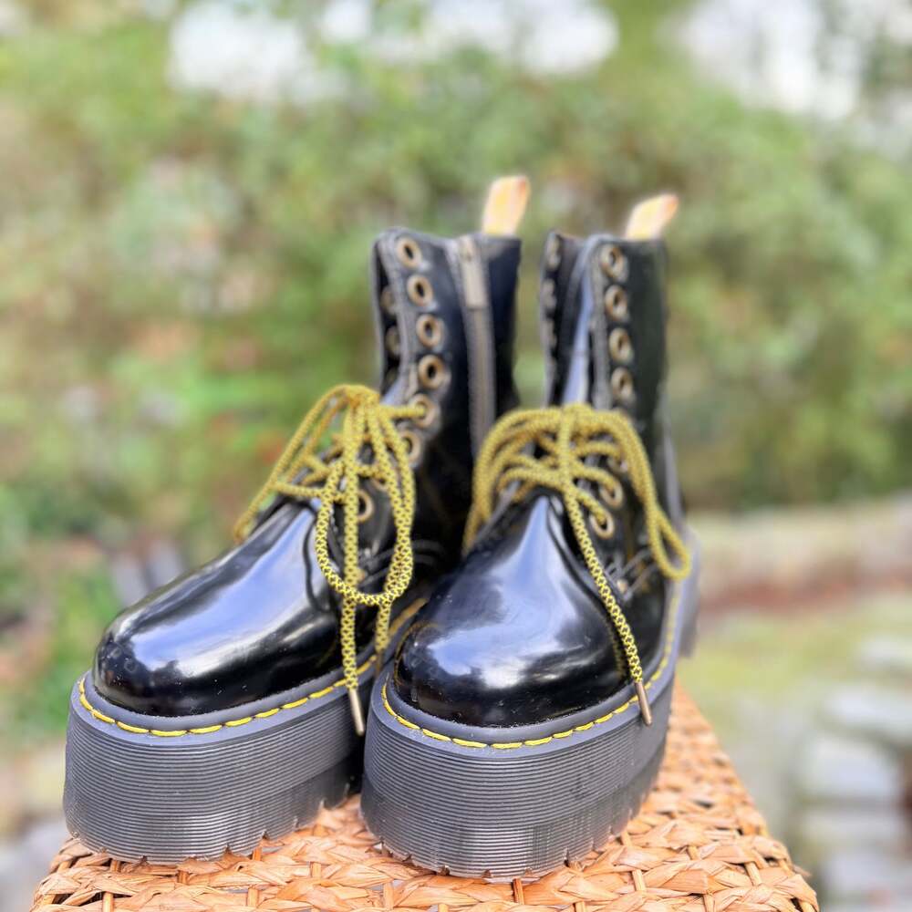 Dr. Martens Jadon Max Combat Platform Boots Black Vegan Women's Size 7 NWT